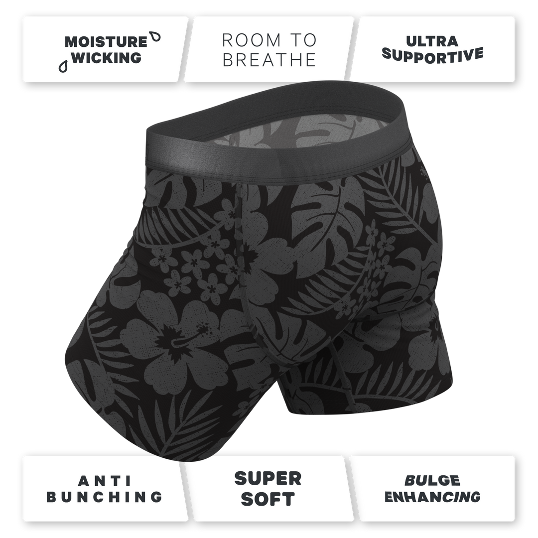 Shinesty The Midnight Flora Black Tonal Tropical Ball Hammock® Pouch Boxer Briefs with Fly