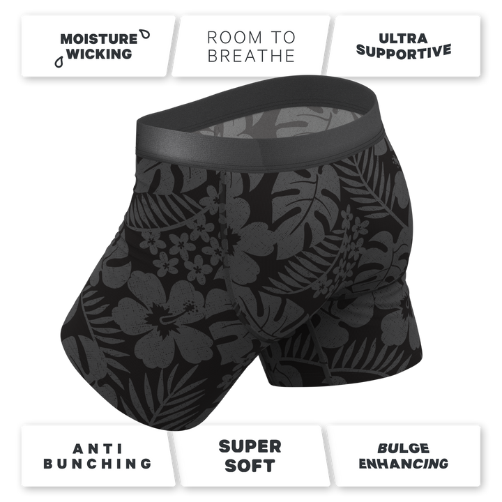 Shinesty The Midnight Flora Black Tonal Tropical Ball Hammock® Pouch Boxer Briefs with Fly