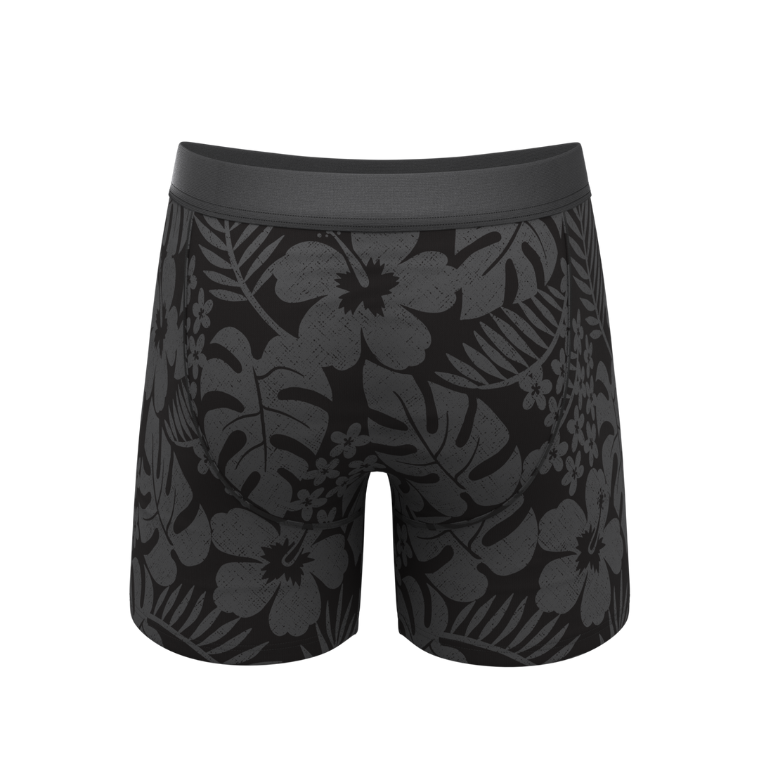 Shinesty The Midnight Flora Black Tonal Tropical Ball Hammock® Pouch Boxer Briefs with Fly
