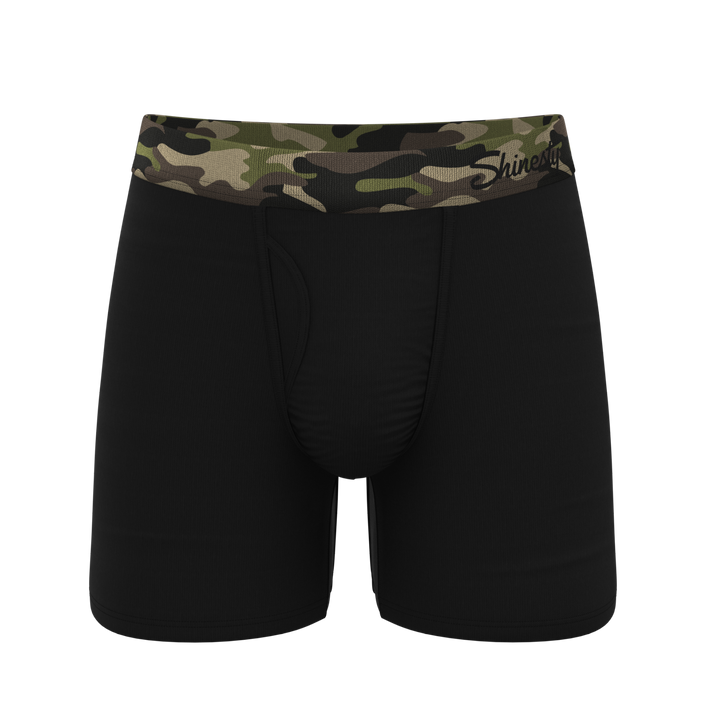 The Midnights: Black and Camo Ball Hammock® Pouch Underwear with Fly