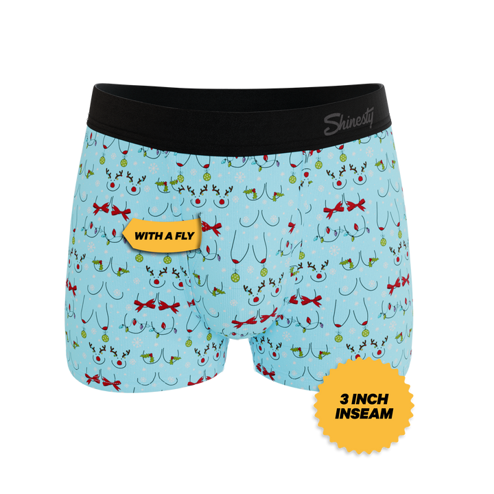 Shinesty The Mistletits Christmas bust Ball Hammock pouch trunks – men's naughty Christmas trunk underwear
