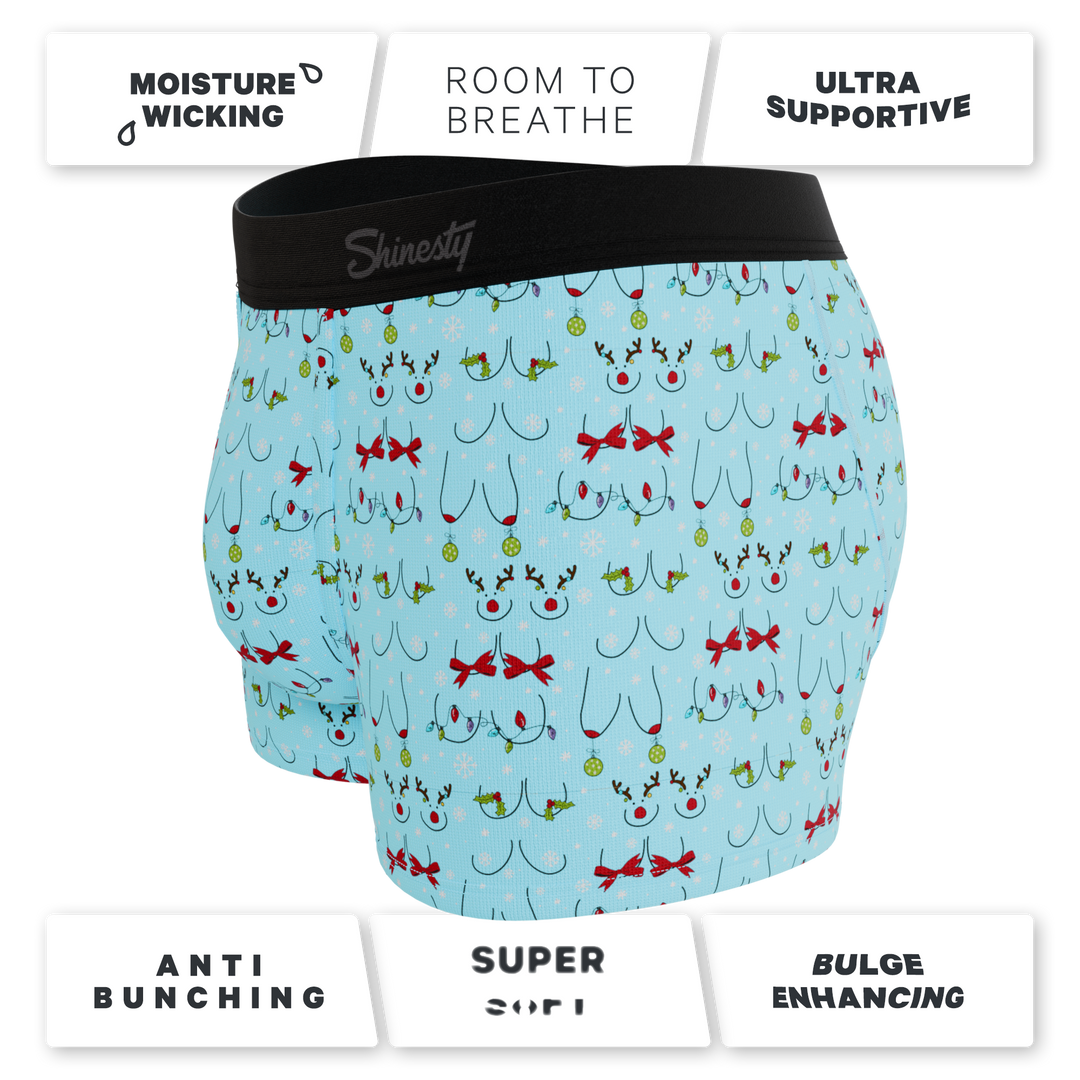 Shinesty The Mistletits Christmas bust Ball Hammock pouch trunks – men's naughty Christmas trunk underwear