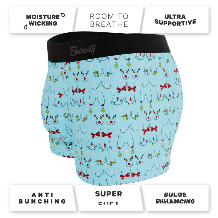 Shinesty The Mistletits Christmas bust Ball Hammock pouch trunks – men's naughty Christmas trunk underwear