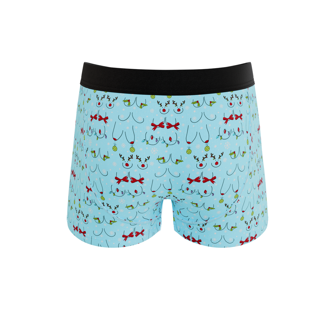Shinesty The Mistletits Christmas bust Ball Hammock pouch trunks – men's naughty Christmas trunk underwear