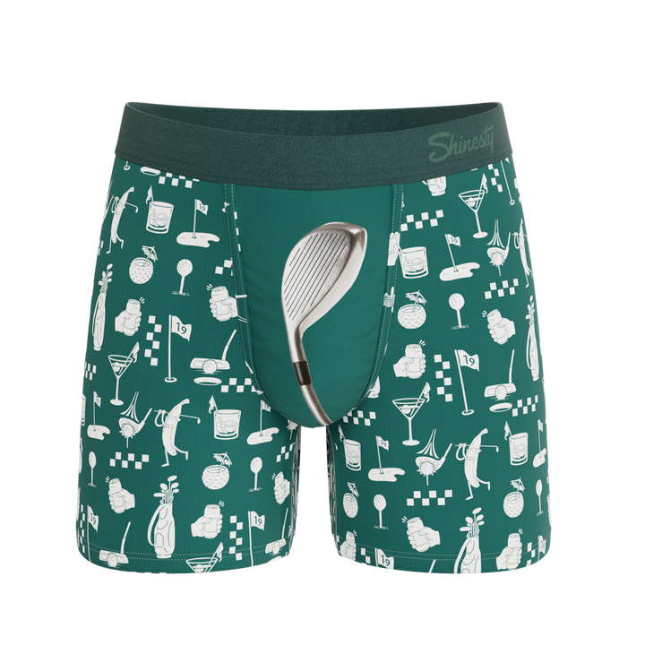Shinesty "The Mulligan" Men's Ball Hammock® Pouch Underwear – Green Golf Print Boxer Briefs