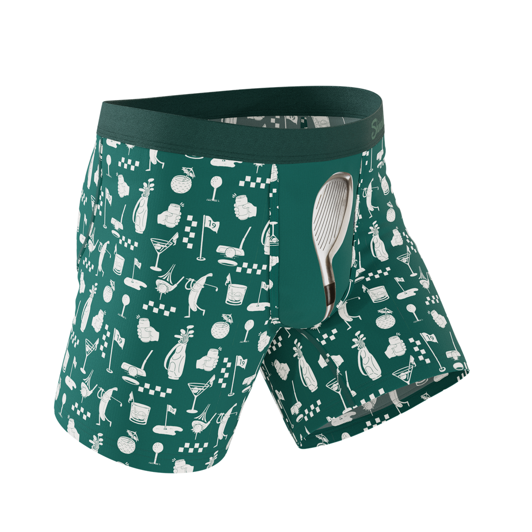 Shinesty "The Mulligan" Men's Ball Hammock® Pouch Underwear – Green Golf Print Boxer Briefs