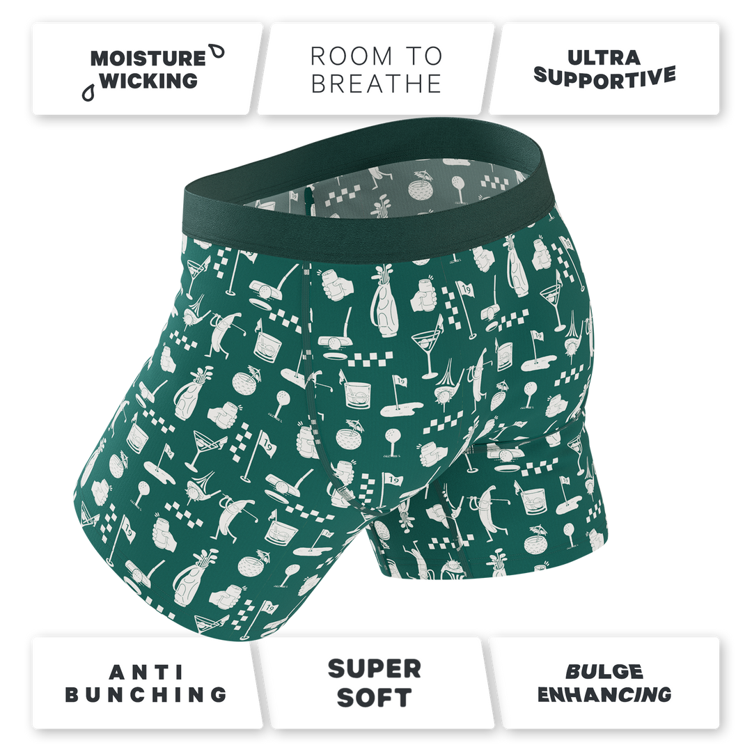 Shinesty "The Mulligan" Men's Ball Hammock® Pouch Underwear – Green Golf Print Boxer Briefs