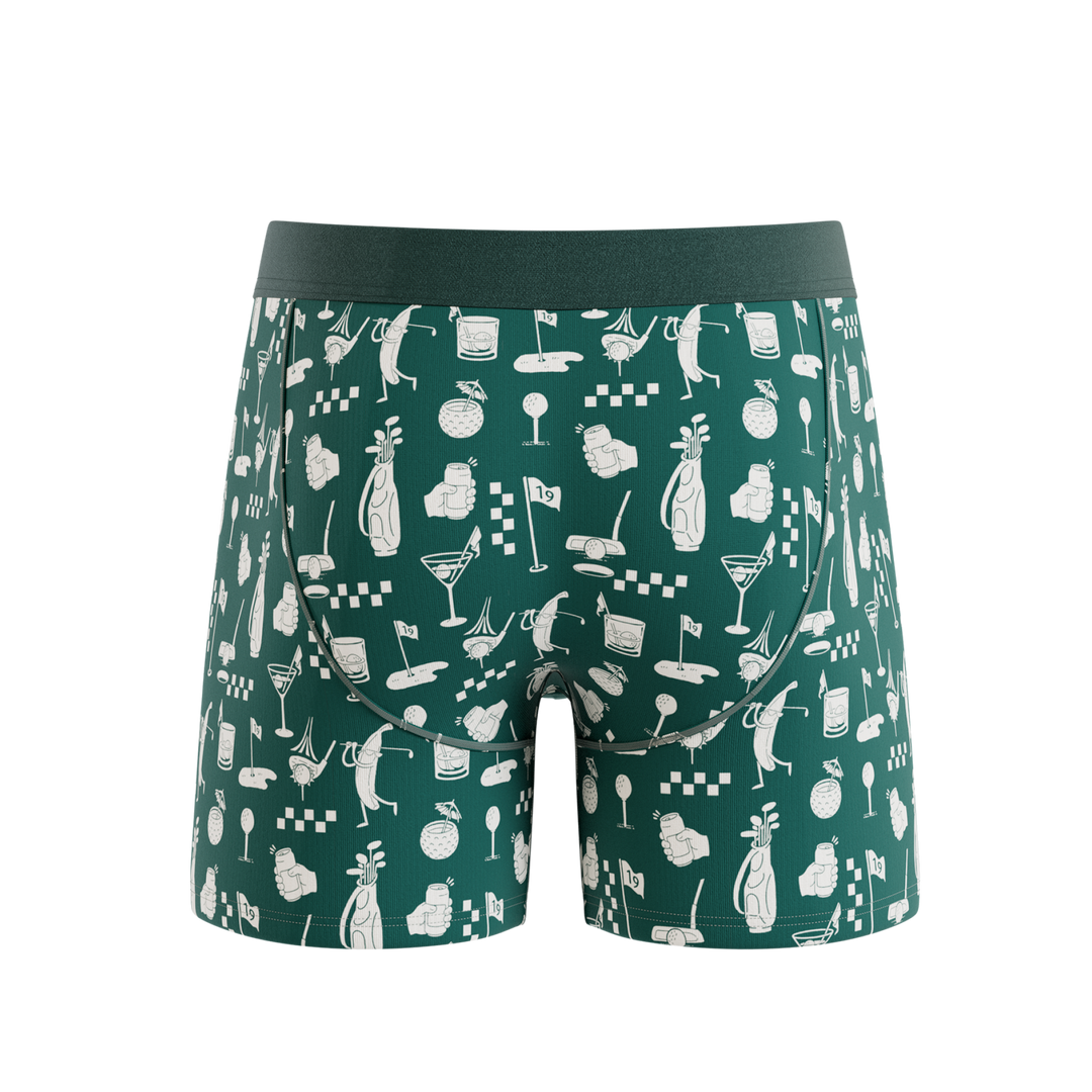 Shinesty "The Mulligan" Men's Ball Hammock® Pouch Underwear – Green Golf Print Boxer Briefs