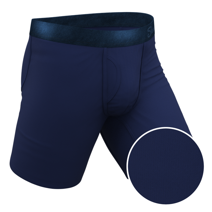 The Navy Jones Tonal Navy Long Leg Boxer Briefs with Ball Hammock® Pouch & Fly