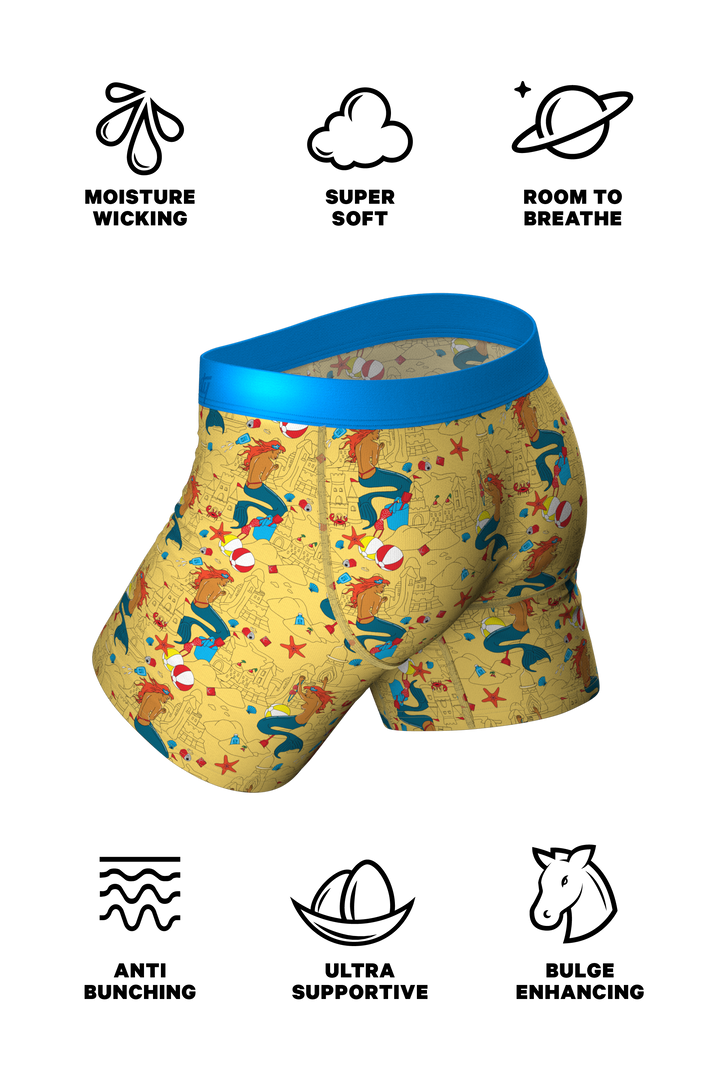 Shinesty The Nudie Beach Ball Hammock pouch underwear with fly – men's beach scene print boxer briefs