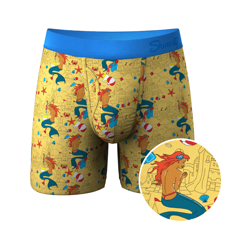 Shinesty The Nudie Beach Ball Hammock pouch underwear with fly – men's beach scene print boxer briefs