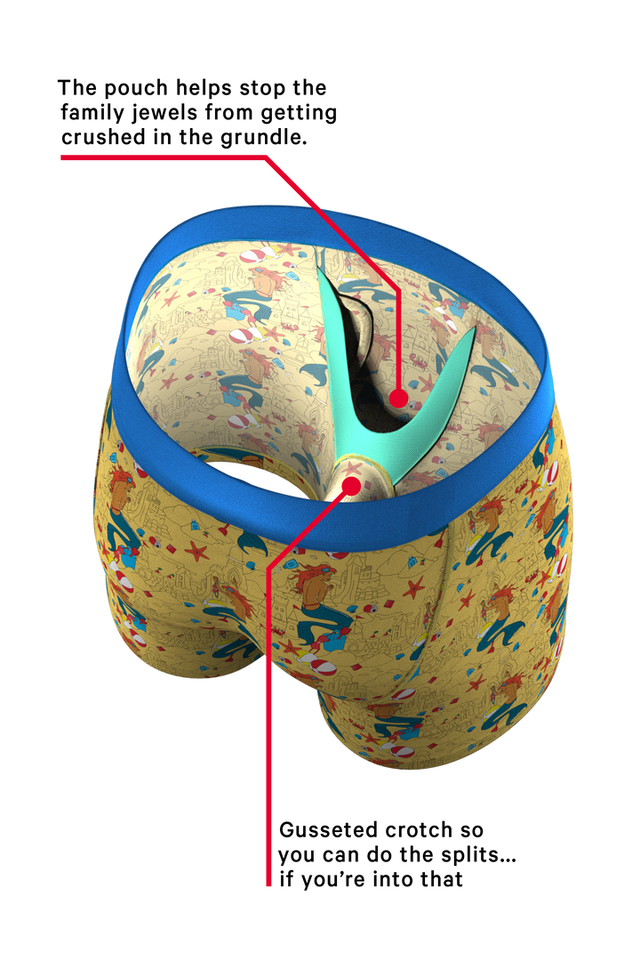 Shinesty The Nudie Beach Ball Hammock pouch underwear with fly – men's beach scene print boxer briefs