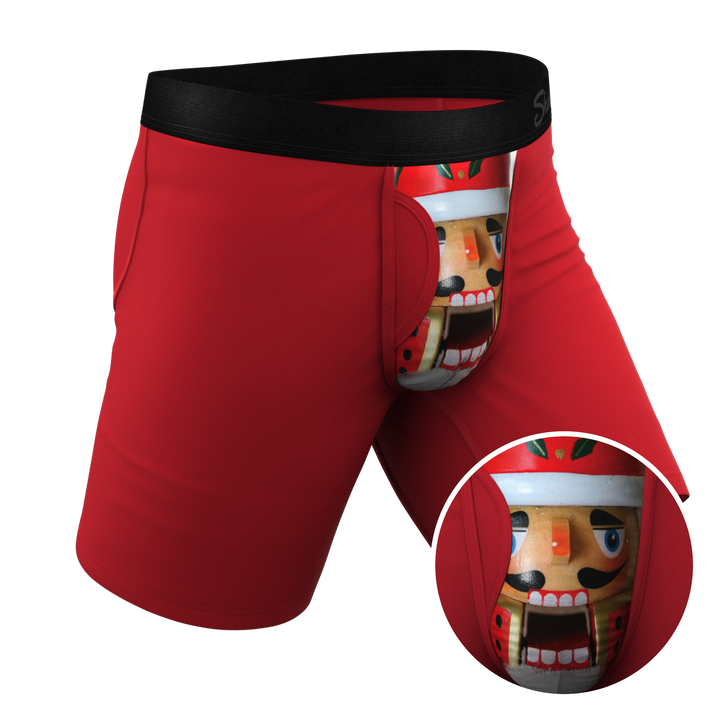 The Nutcrack-Him: Funny Nutcracker Christmas Long Leg Boxer Briefs w/ Ball Hammock® Pouch