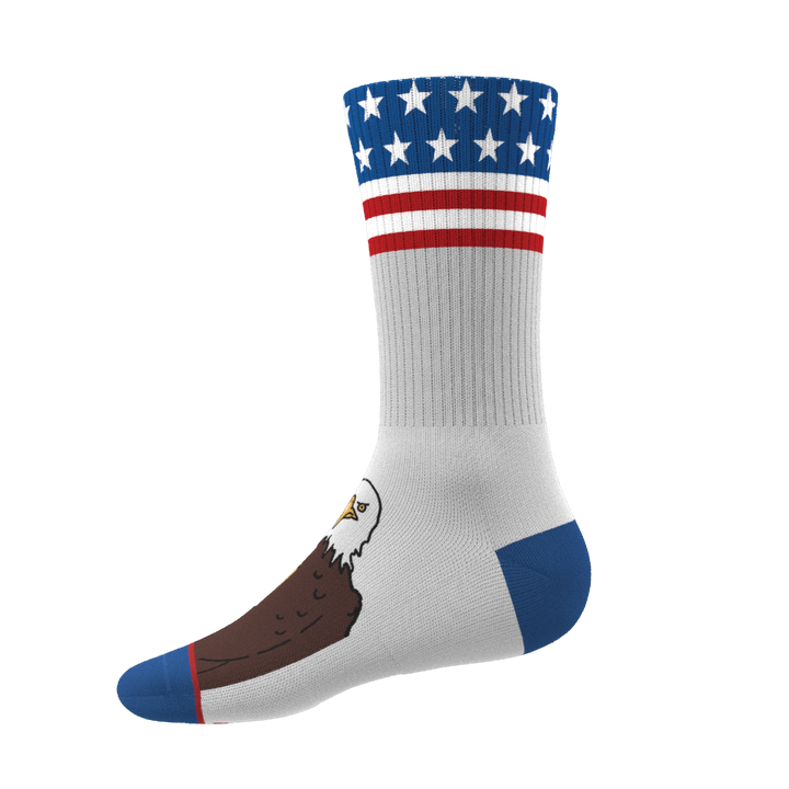 Shinesty The One Finger Salute American flag bald eagle Heel Hammock crew socks – men's patriotic crew socks