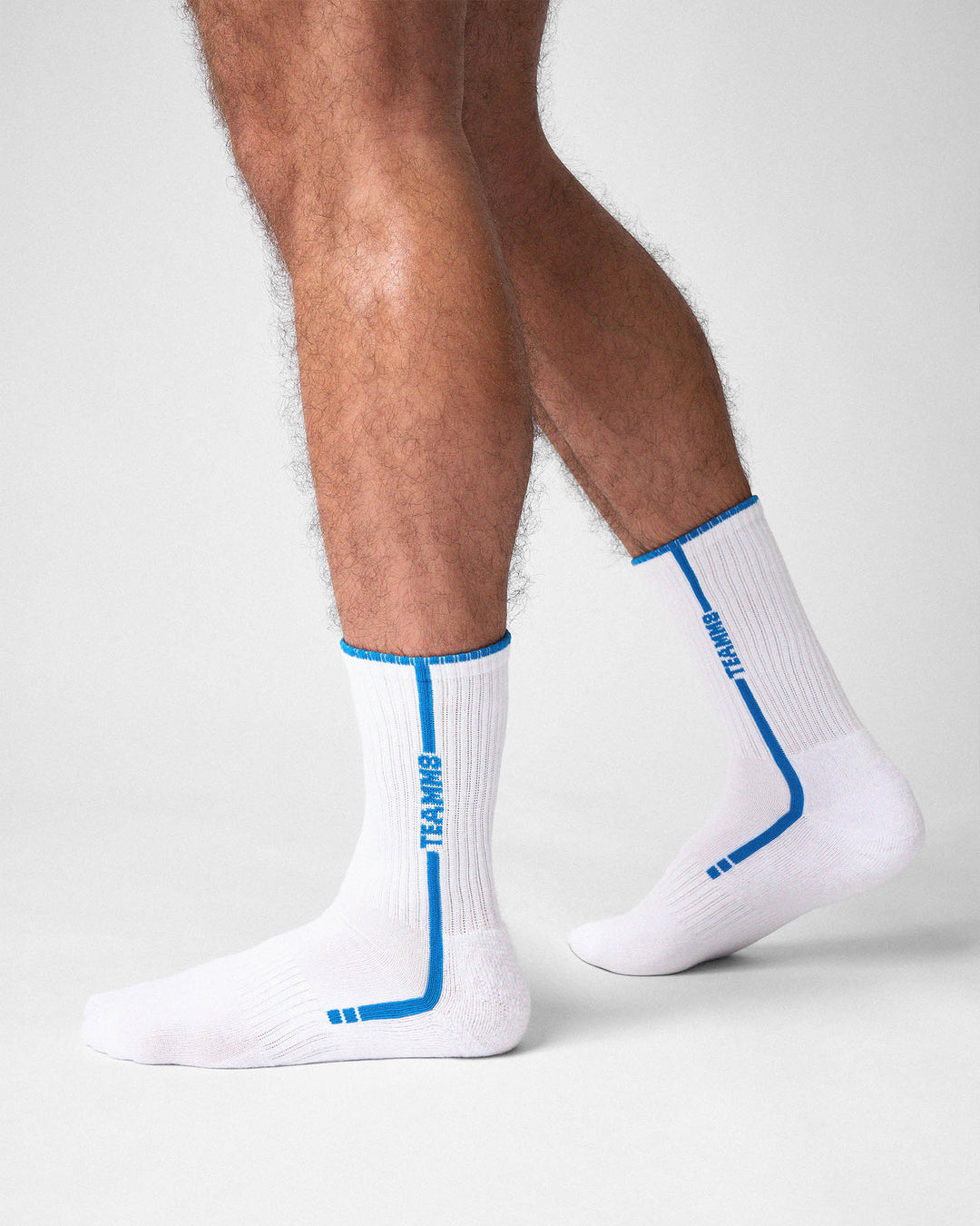 TEAMM8 Optic Crew Socks in Azure – bold striped men's crew socks