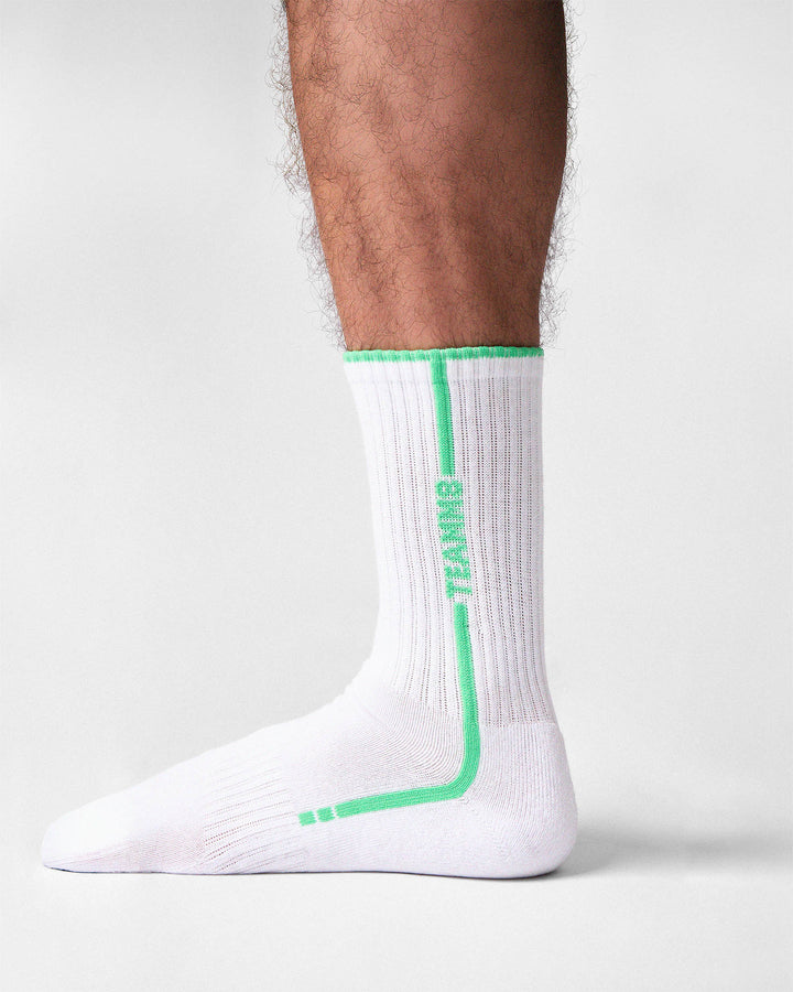 TEAMM8 Optic Crew Socks in Lime – bold striped men's crew socks