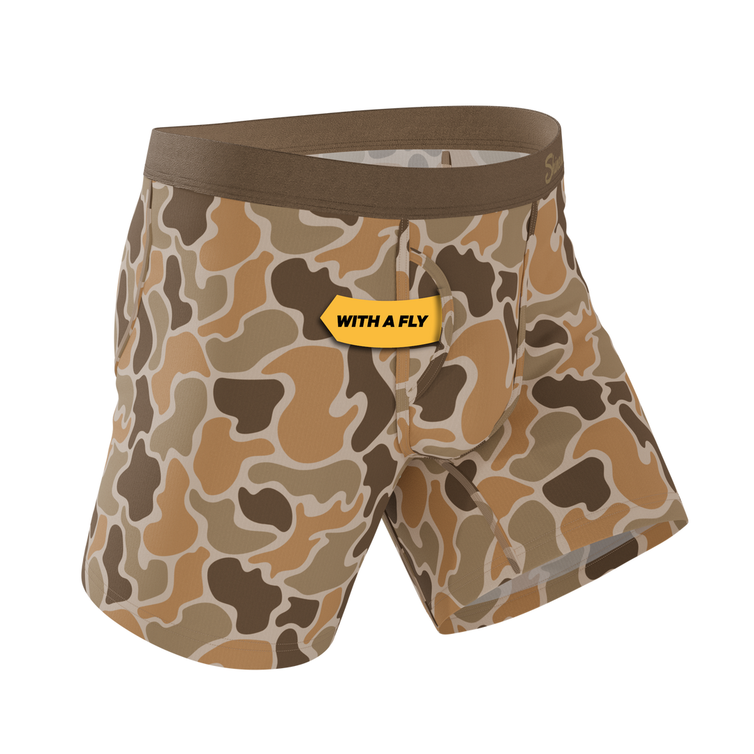 Shinesty The Out of Sight light duck camo Ball Hammock underwear with fly – men's duck camo fly boxer
