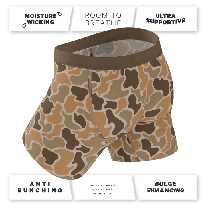 Shinesty The Out of Sight light duck camo Ball Hammock underwear with fly – men's duck camo fly boxer