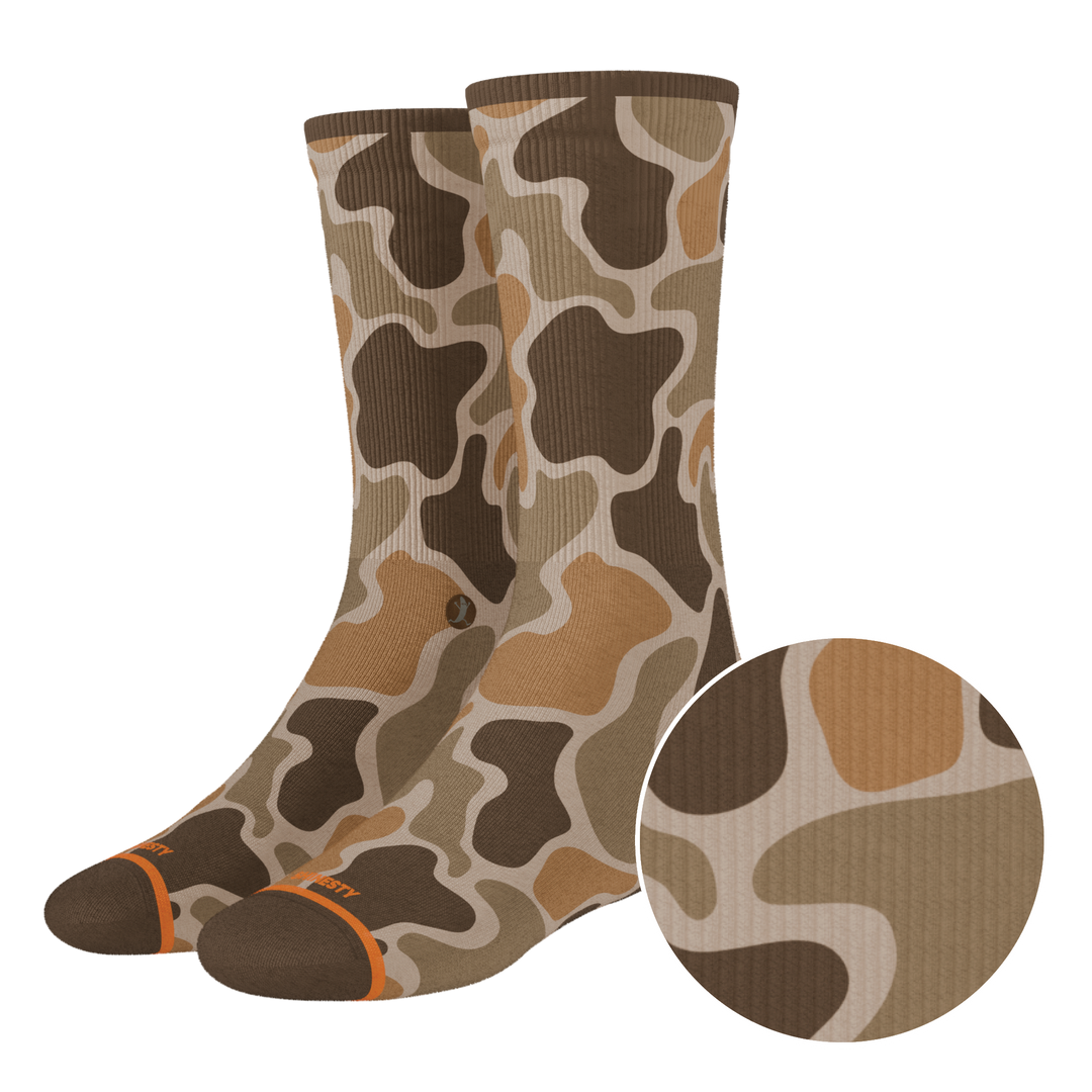 Shinesty The Out of Sight light duck camo Heel Hammock crew socks – men's duck camo crew socks