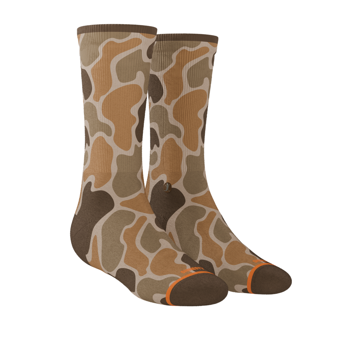 Shinesty The Out of Sight light duck camo Heel Hammock crew socks – men's duck camo crew socks