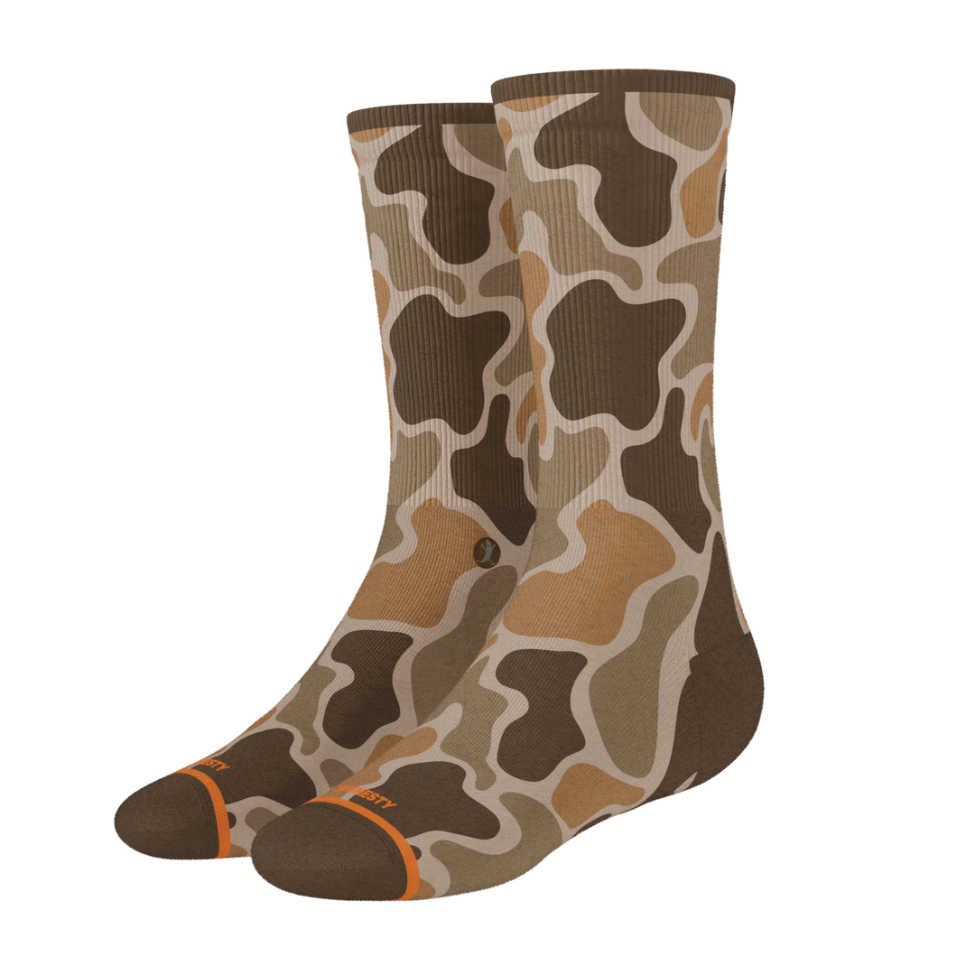 Shinesty The Out of Sight light duck camo Heel Hammock crew socks – men's duck camo crew socks