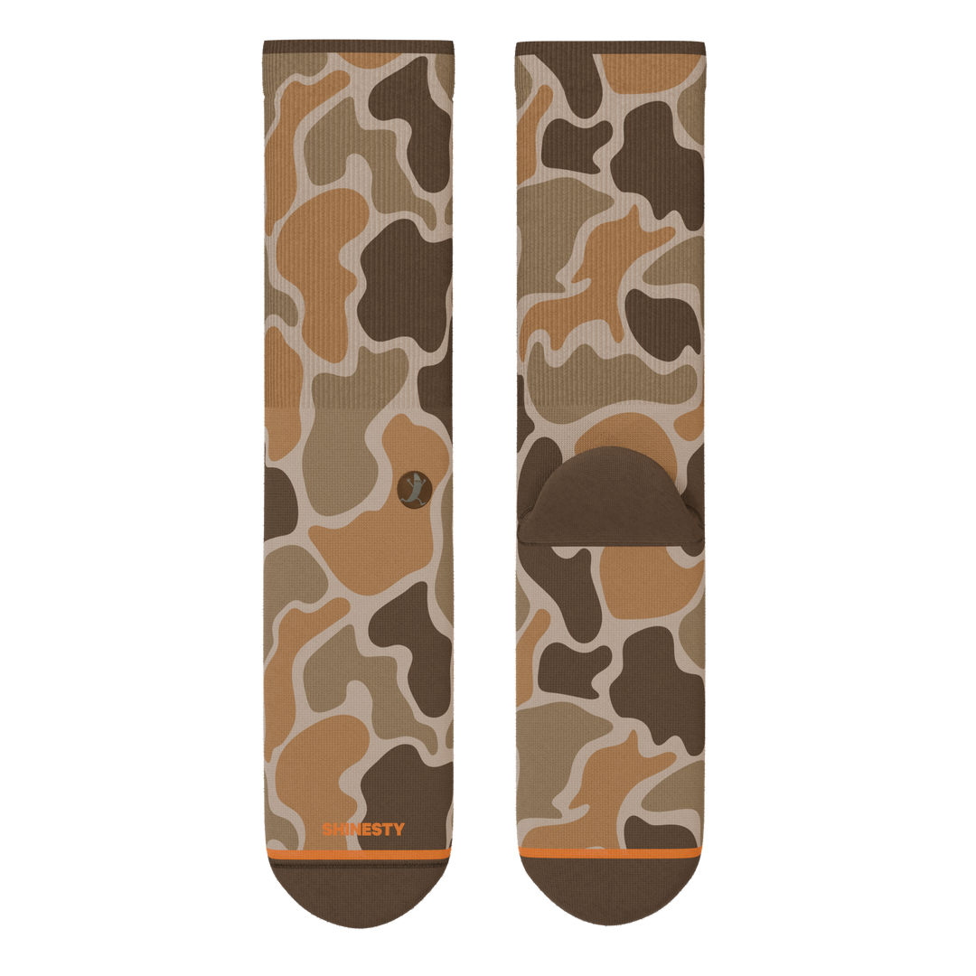 Shinesty The Out of Sight light duck camo Heel Hammock crew socks – men's duck camo crew socks