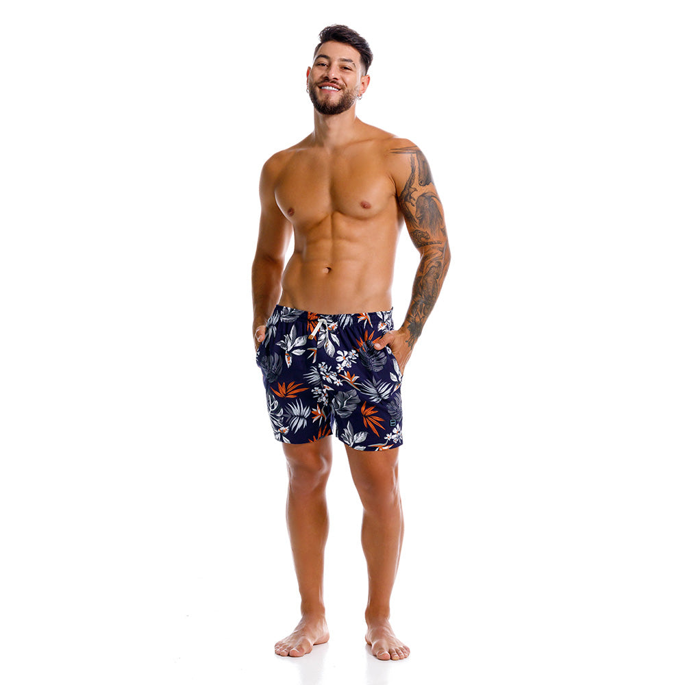 Mundo Unico Kendric short shorts in dark blue – floral 100% cotton leather applique shorts