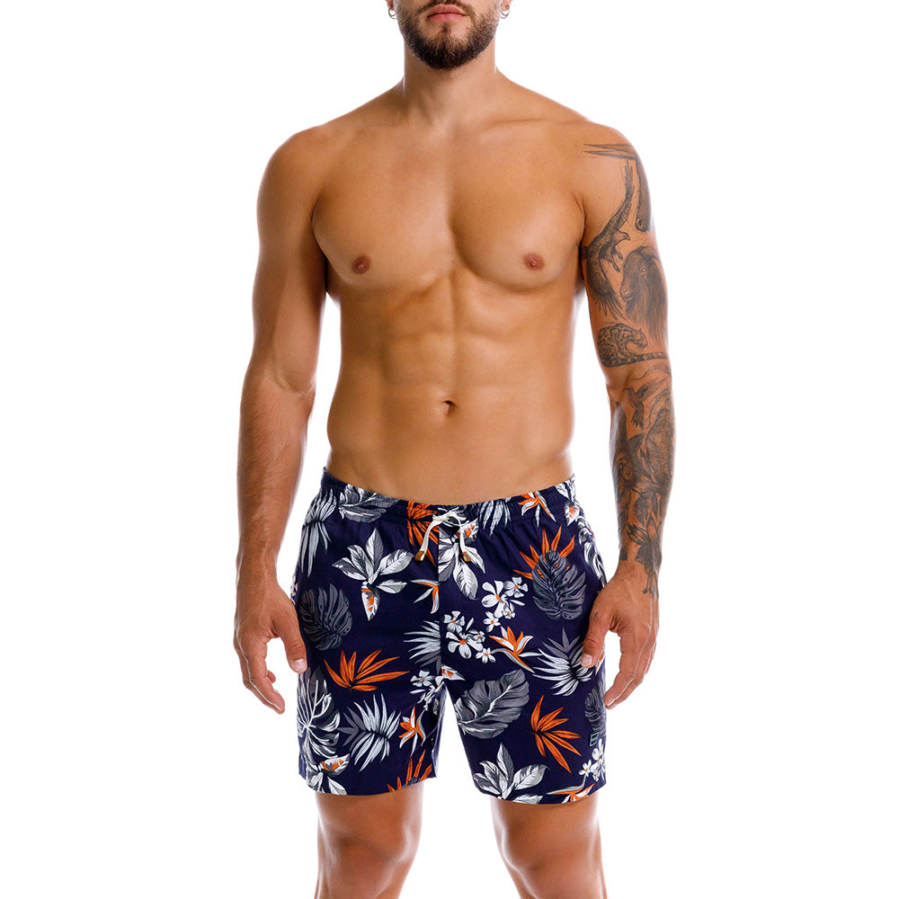 Mundo Unico Kendric short shorts in dark blue – floral 100% cotton leather applique shorts