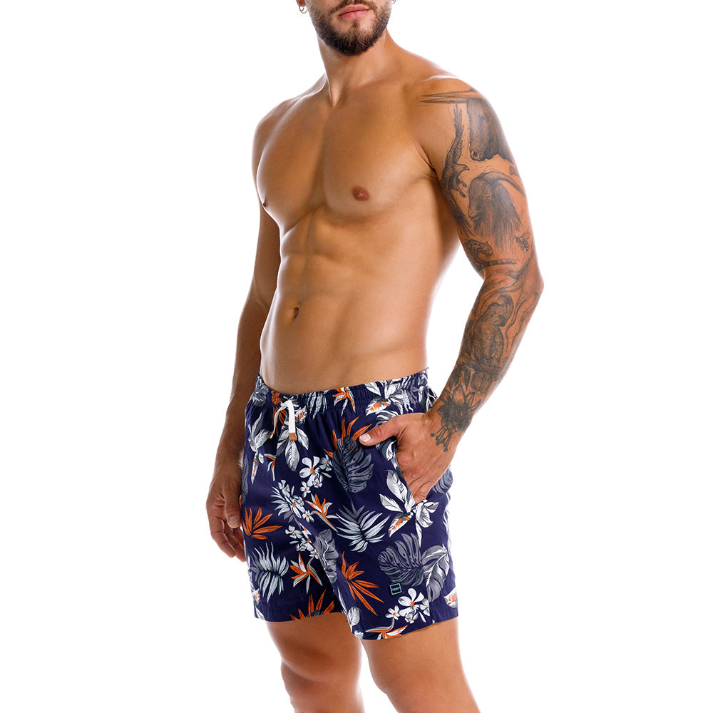 Mundo Unico Kendric short shorts in dark blue – floral 100% cotton leather applique shorts