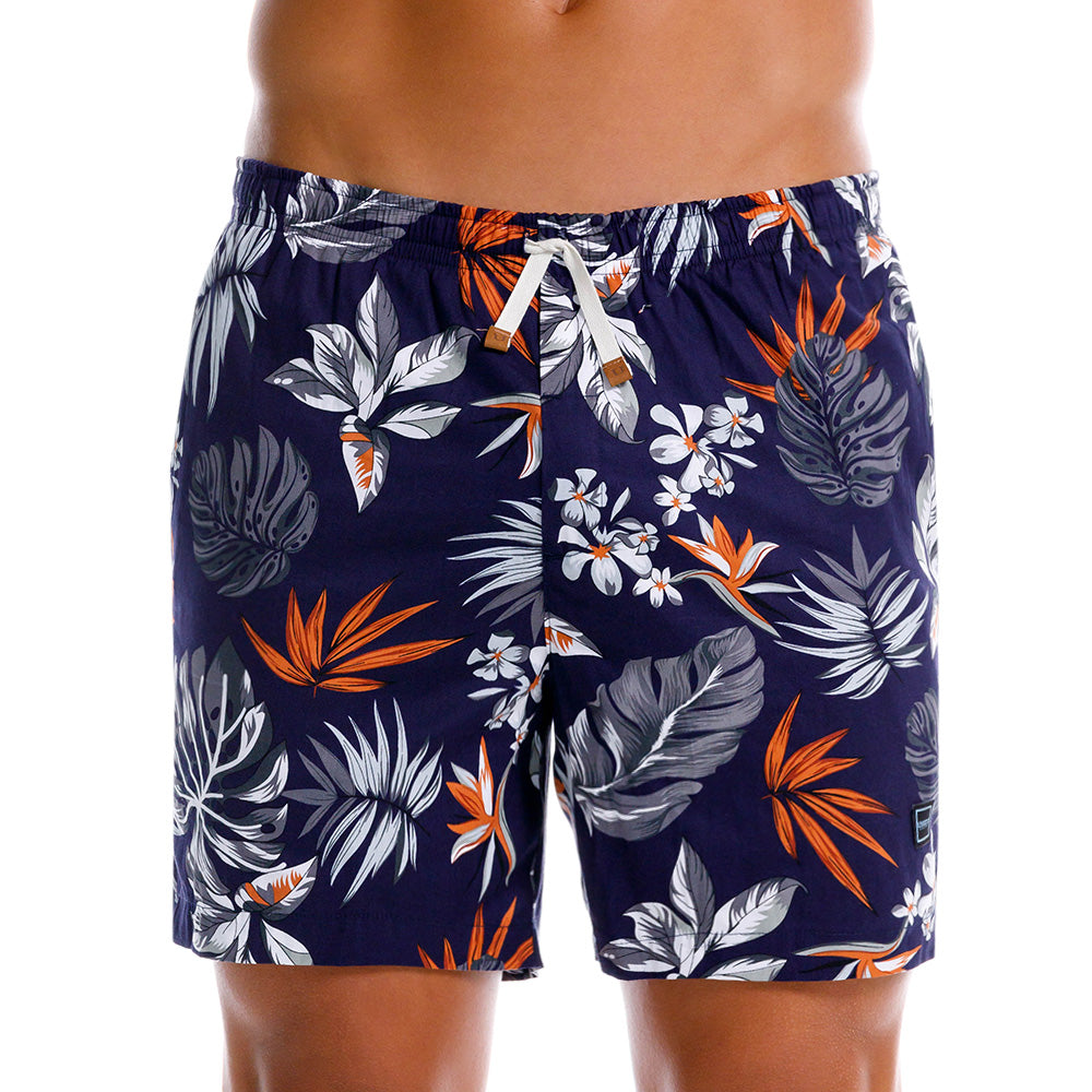 Mundo Unico Kendric short shorts in dark blue – floral 100% cotton leather applique shorts