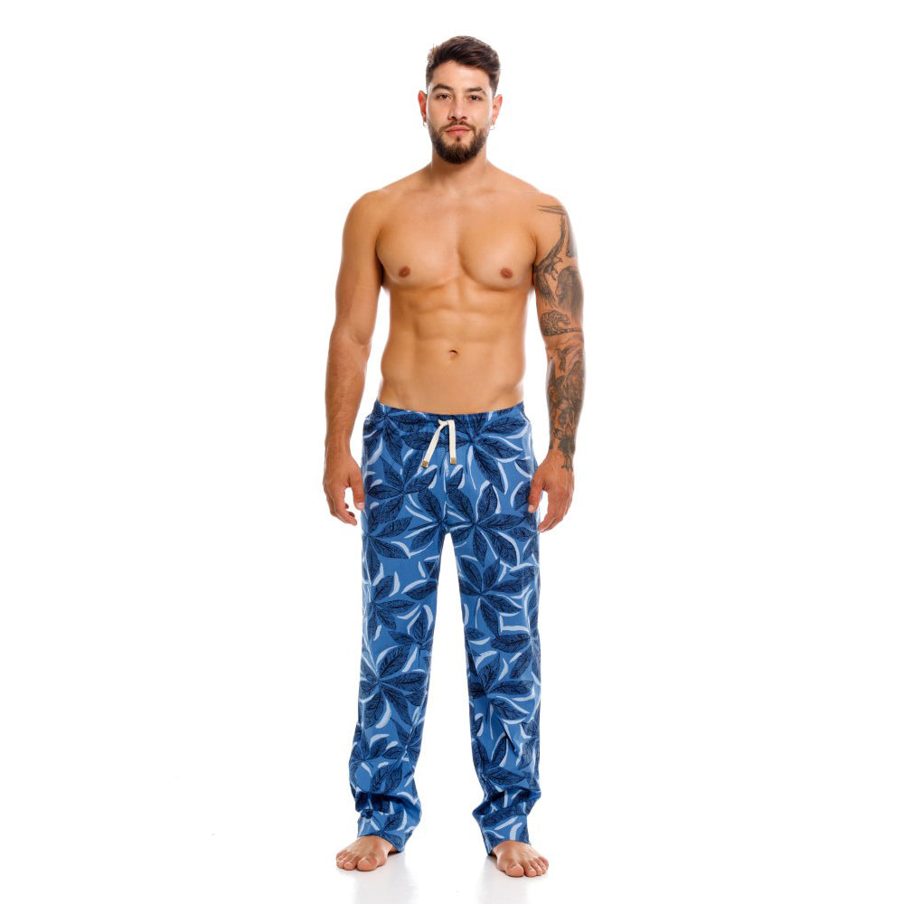 Mundo Unico men's blue floral cotton long boxer Céfiro lounge underwear – front view