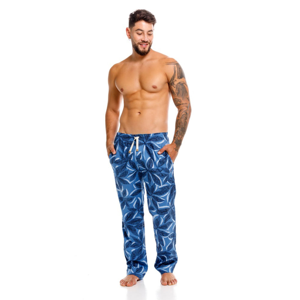 Mundo Unico men's blue floral cotton long boxer Céfiro lounge underwear – back view