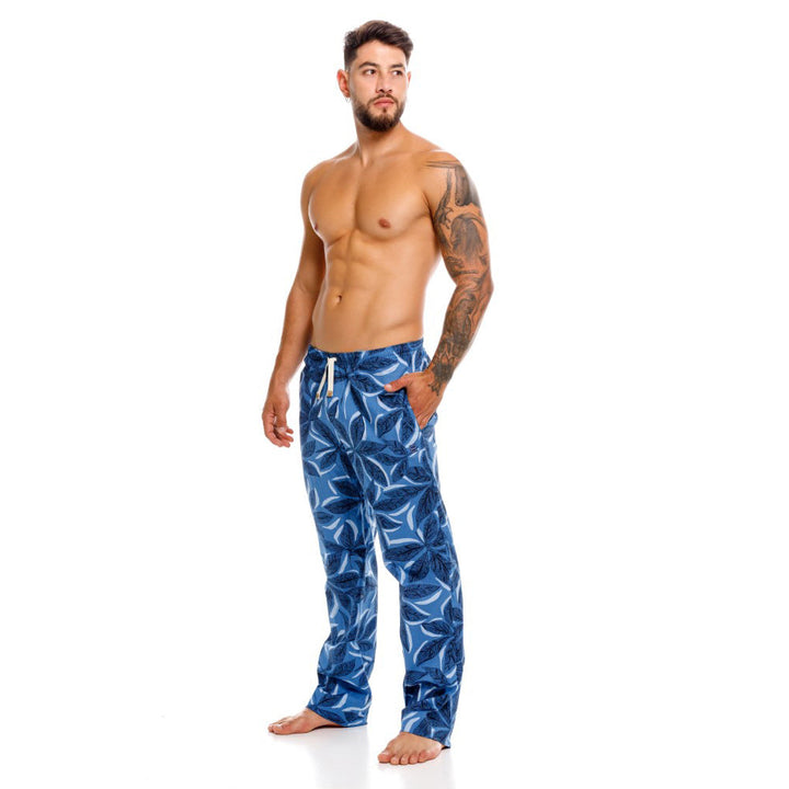 Mundo Unico men's blue floral cotton long boxer Céfiro lounge underwear – side view
