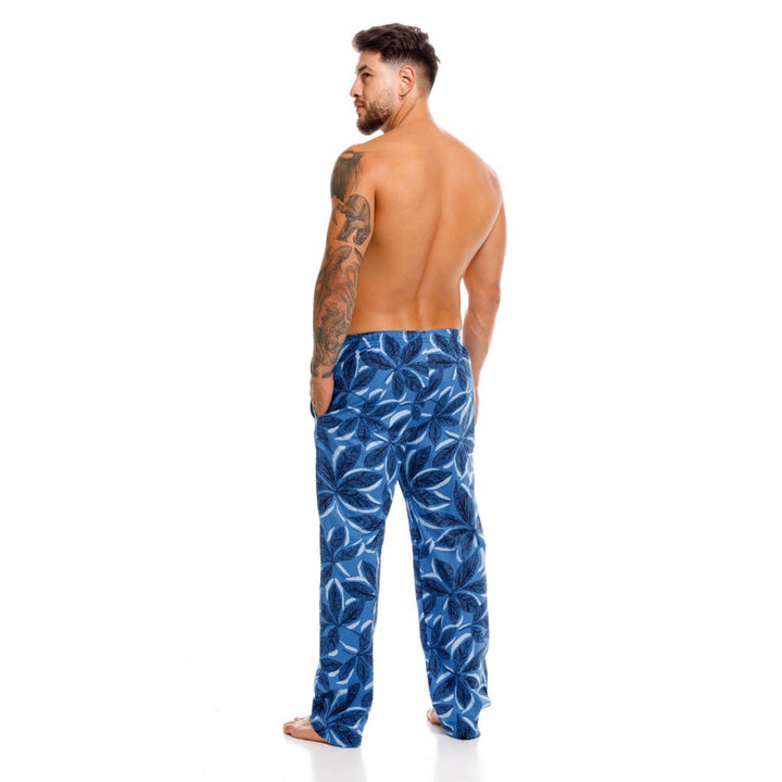 Mundo Unico men's blue floral cotton long boxer Céfiro lounge underwear – detail view