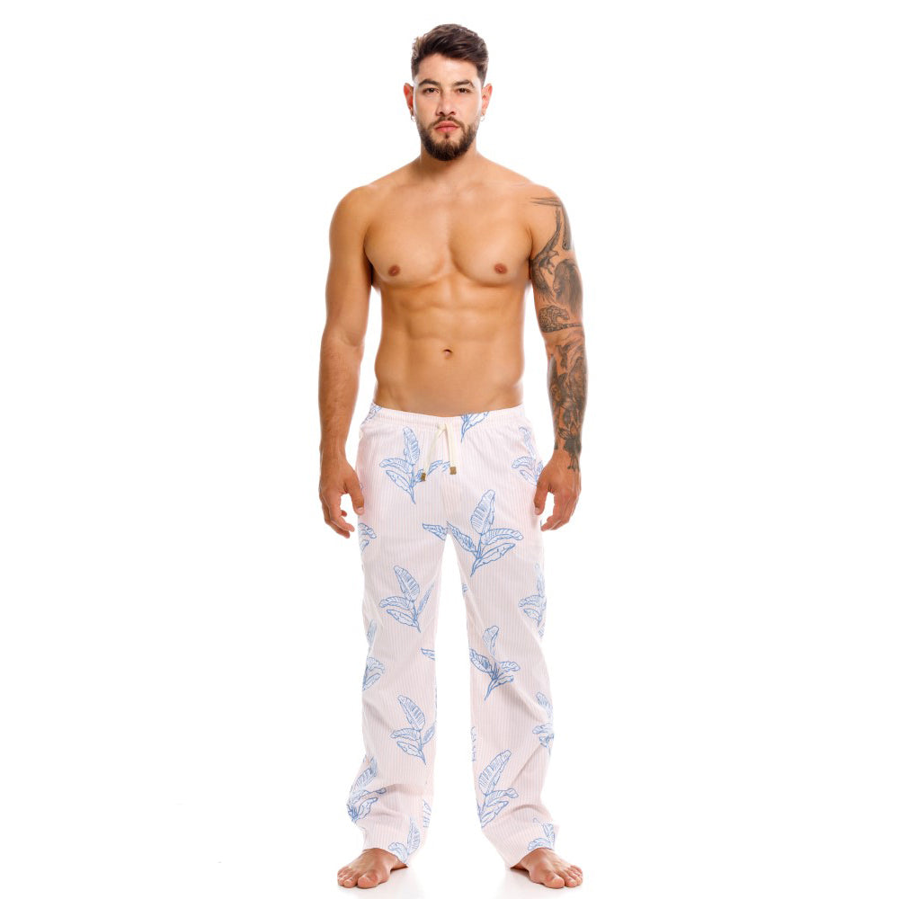 Mundo Unico men's pink floral cotton long boxer Cretona lounge underwear – front view