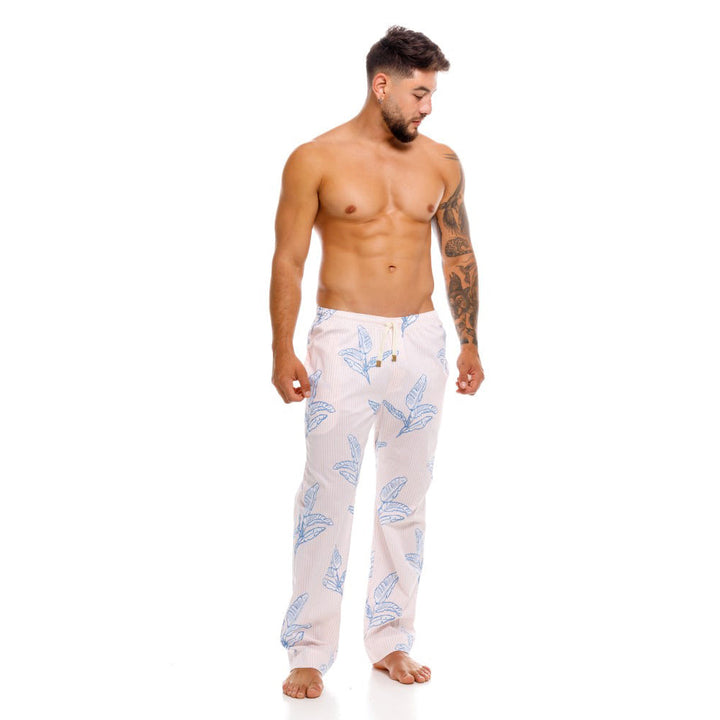 Mundo Unico men's pink floral cotton long boxer Cretona lounge underwear – back view