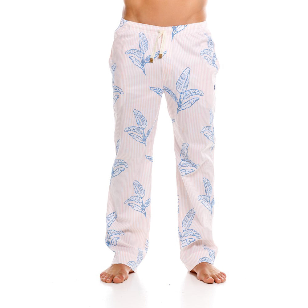 Mundo Unico men's pink floral cotton long boxer Cretona lounge underwear – lifestyle view