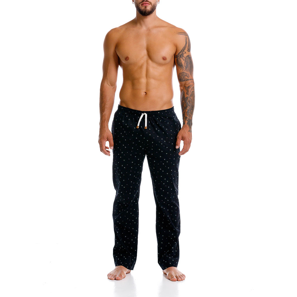 Mundo Unico Elizasimo long pants in black – white orange floral cotton lounge pants branded applique