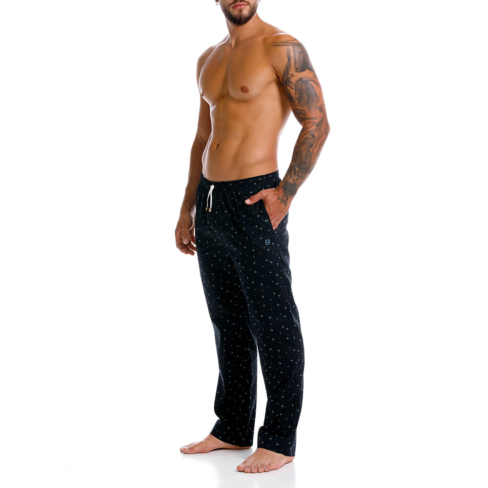 Mundo Unico Elizasimo long pants in black – white orange floral cotton lounge pants branded applique