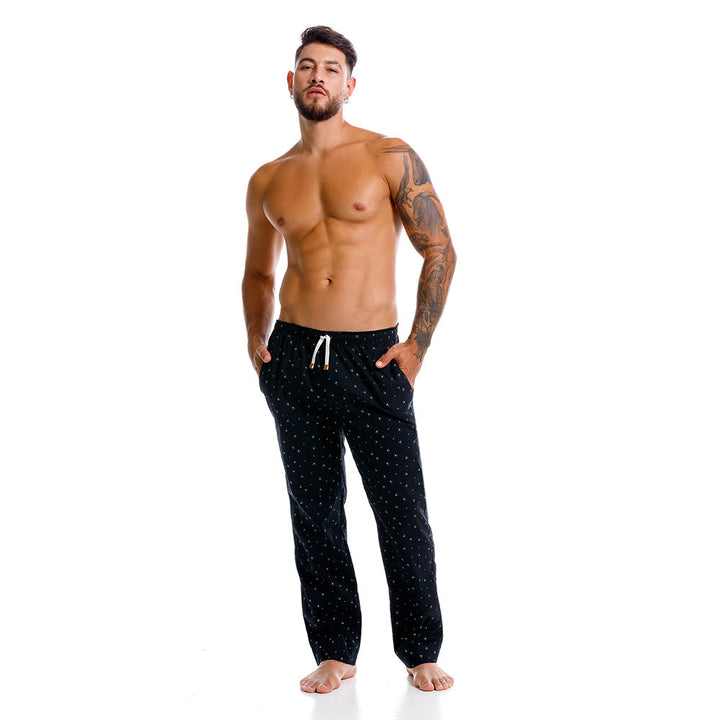 Mundo Unico Elizasimo long pants in black – white orange floral cotton lounge pants branded applique