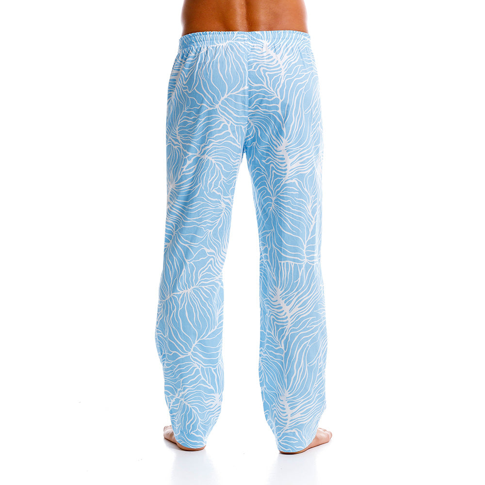 Mundo Unico Lomax long pants in blue – white floral cotton lounge pants leather appliques