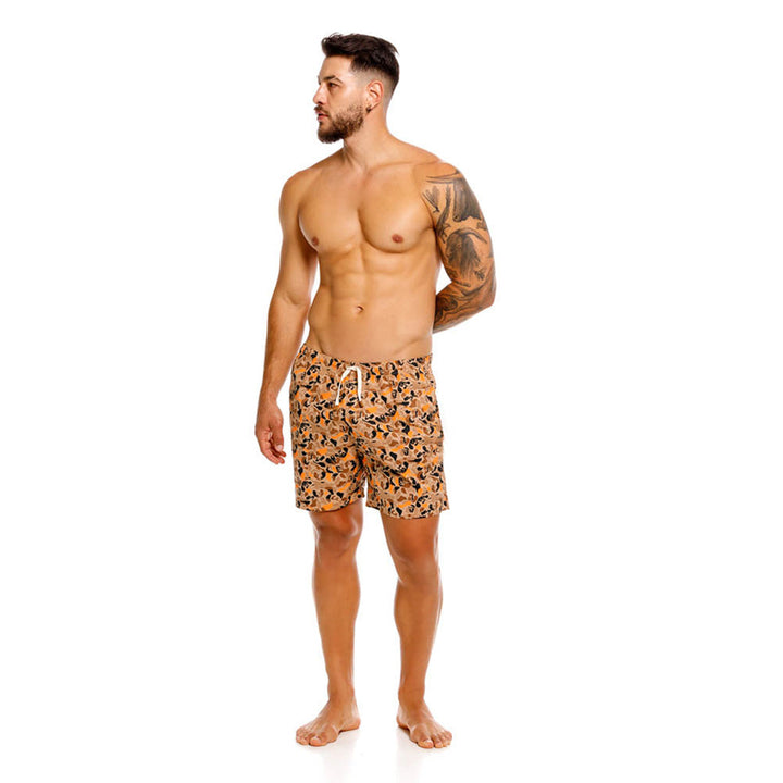 Mundo Unico Salchi mid-length casual shorts in brown – printed comfortable relaxed fit shorts