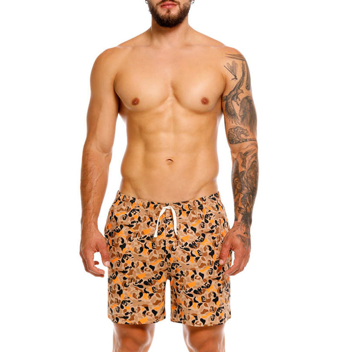 Mundo Unico Salchi mid-length casual shorts in brown – printed comfortable relaxed fit shorts