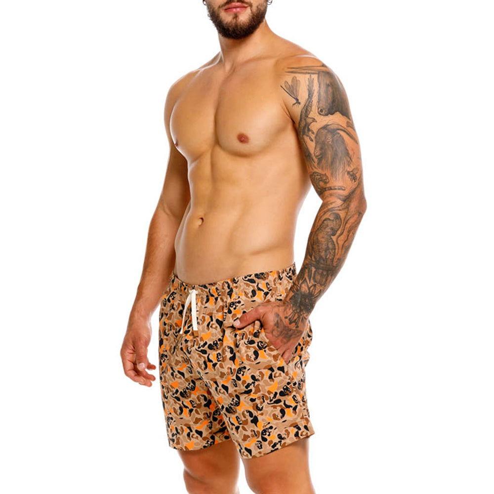 Mundo Unico Salchi mid-length casual shorts in brown – printed comfortable relaxed fit shorts