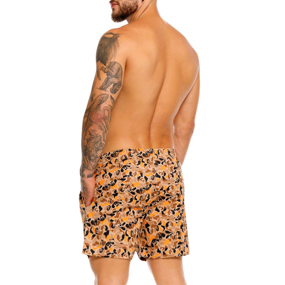 Mundo Unico Salchi mid-length casual shorts in brown – printed comfortable relaxed fit shorts