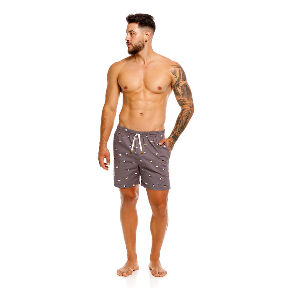 Mundo Unico Temaki mid-length casual shorts in gray – printed comfortable relaxed fit shorts