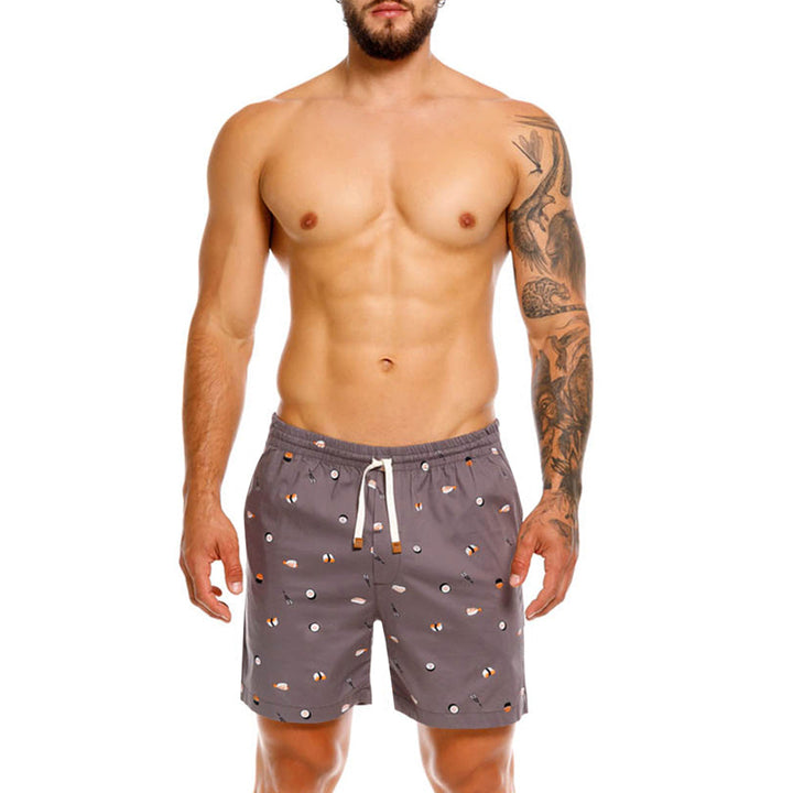 Mundo Unico Temaki mid-length casual shorts in gray – printed comfortable relaxed fit shorts