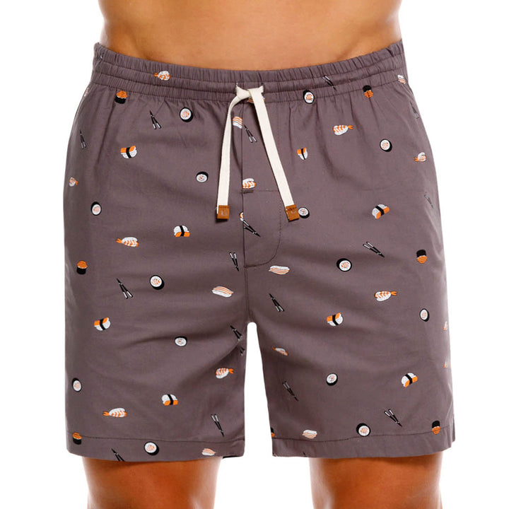 Mundo Unico Temaki mid-length casual shorts in gray – printed comfortable relaxed fit shorts