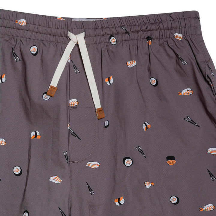 Mundo Unico Temaki mid-length casual shorts in gray – printed comfortable relaxed fit shorts