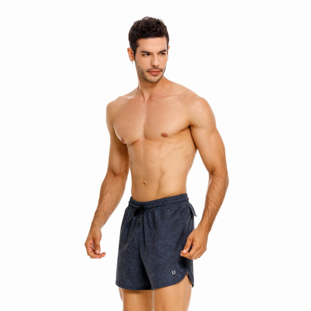 Mundo Unico Tecnica running shorts in blue – geometric Action Tech reflective logo performance shorts